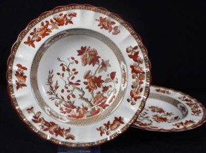 Spode Indian Tree Set of 2 Rim Soup Bowls Orange Rust Scalloped Design - Picture 1 of 6