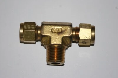 3/8" x 3/8" Tube x 3/8" MNPT Brass Branch Tee Fitting SSP Unilok IBU6MBT6 - Image 1 of 2