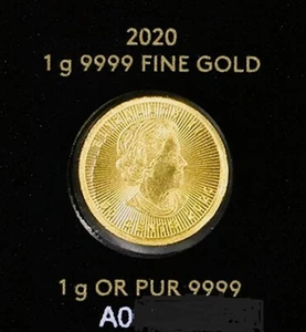2020 ROYAL CANADIAN 1 GRAM FINE GOLD MAPLE LEAF 9999 MAPLEGRAM25 SEALED IN ASSAY - Picture 1 of 6