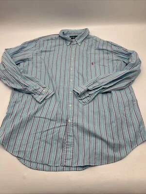 Ralph Lauren Blue Pink Striped Classic Dress Shirt Pink Pony Men’s Size 2XLT - Image 1 of 4