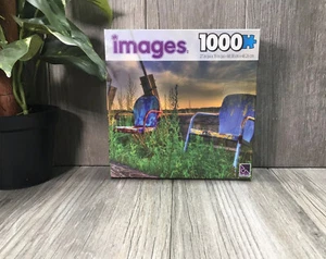 Sure-Lox verrostete blaue Stühle bei Sonnenuntergang 1000 Puzzle 27""x19"" NEU - Bild 1 von 12