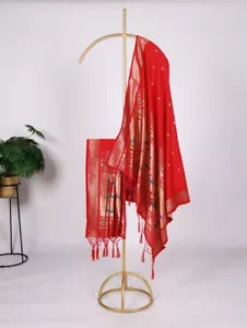 Última presentación Jacquard atractivo rojo Dupatta para mujer y niña - Imagen 1 de 8
