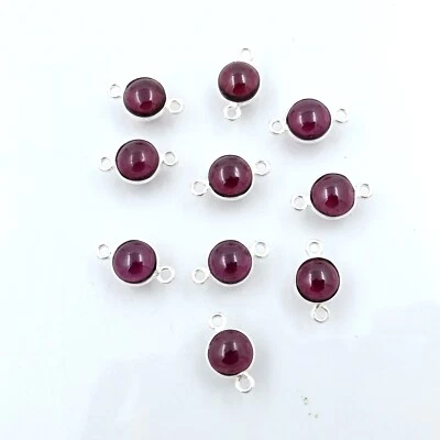 Conectores de cabinas redondas granate hechos a mano conector de joyería de plata 925 8 mm 10 piezas Foto 1 de 3
