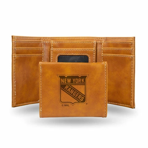 New York Rangers NHL Laser Engraved Brown Trifold Wallet Cover