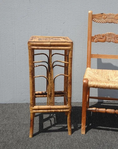 Vintage Bamboo Rattan Tall Side Table Key Table ~ Tiki Palm Beach Style Cover