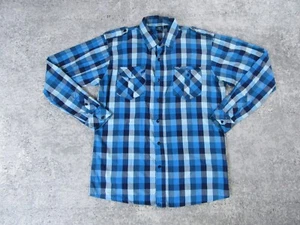 Burnside Shirt Mens XL Dress Blue Buffulo Checks Long Sleeve Double Chest Pocket - Picture 1 of 9