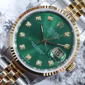 Rolex 16233 Oyster Precision Datejust Green Gold Combie White Gold 10P Dia Watch - Picture 1 of 8