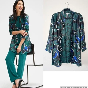 NWT Chico’s Travelers Collection Floral Crushed Jacket Enchanted Forrest Large - Picture 1 of 8