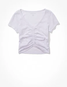 Top de mujer American Eagle recortado frontal ceñido manga corta púrpura grande nuevo con etiquetas - Imagen 1 de 2