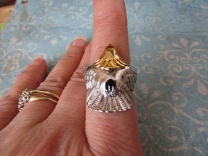 Eagle Wing Wrap Unisex .925 Plate Ring Gold Color Head Size 6.5 - Picture 1 of 6