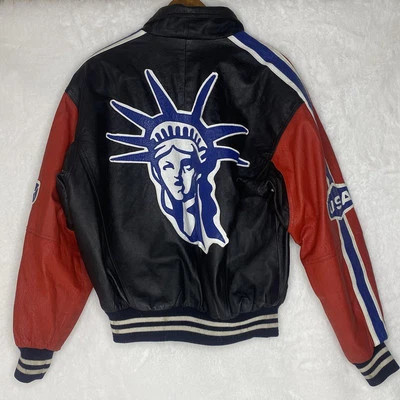 Vintage 90s WHEREMI Michael Hoban Statue Of Liberty NY Leather Jacket Size M - Image 1 of 4