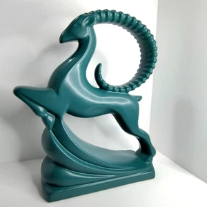 Royal Haeger Leaping Gazelle Sculpture Teal Ceramic Art Deco 19" Tall Vintage - Picture 1 of 12