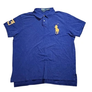 Vintage Ralph Lauren Poloshirt blau kurzarm gelb #3 Big Pony Logo Herren XXL  - Bild 1 von 6