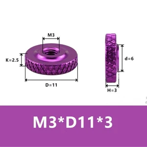 Tuercas para pulgar moleteadas, 3 piezas M3*11*3 tuerca cabeza plana agujero pasante púrpura - Imagen 1 de 3