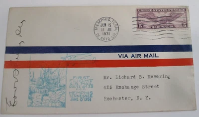 COVER CACHET FIRST FLIGHT AIR MAIL 1931 " AM-33 VIA  MEMPHIS, TN - Image 1 of 4