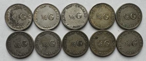 10 PIECE LOT CURACAO COINS ALL SILVER (9)1944-D 1/4 GULDEN & (1)1947 1/4 GULDEN - Picture 1 of 2