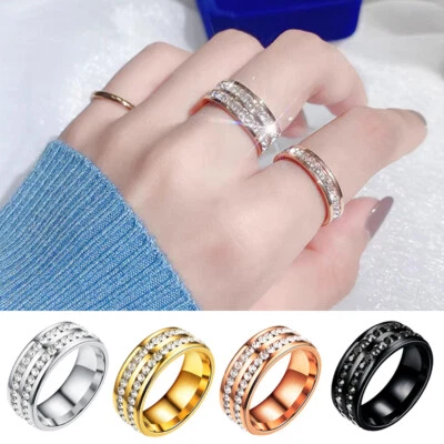 Hombres Mujeres Circonita cúbica Pareja Anillos de Boda Titanio Banda de Compromiso 6-12. - Imagen 1 de 4