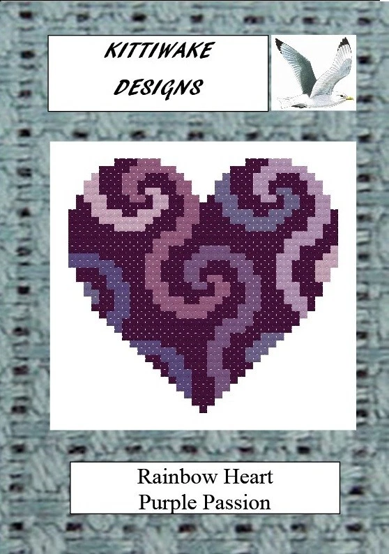 Rainbow Heart - Purple Passion Cross Stitch Kit by Kittiwake. Beginners Kit
