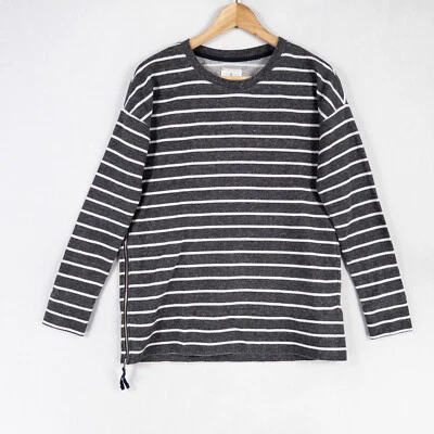 Moletom feminino Lou & cinza tamanho XS cinza listra branca algodão malha felpuda zíper lateral - Imagem 1 de 4