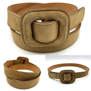 Vintage 80s Land's End 398 Beige Calf Suede Leather Slide Belt USA Made L 32" - Picture 1 of 17
