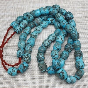 Stunning Vintage Turqouise Color Old Glass Beaded Necklace - Picture 1 of 21