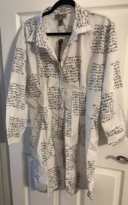 Spoon Jeans-Long Sleeve Button Up Shirt Dress-Women's-M-White With Black Script - Picture 1 of 13