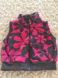 Carters Girls Pink Gray Flowers Fleece Winter Zip Up Vest Pockets 6 Months - Picture 1 of 8