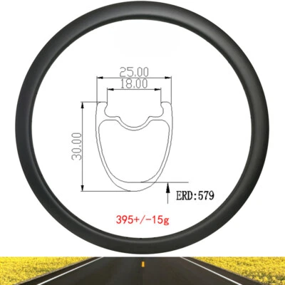 Cubierta de llanta de carbono para bicicleta de carretera 700C 30*25 mm sin cámara UD 3K 12K sarga 16-36 orificios Foto 1 de 4