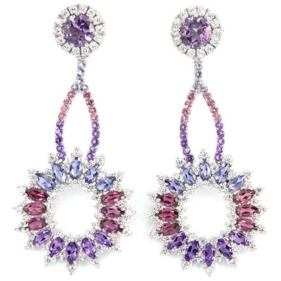 PENDIENTE AMATISTA/RODOLITA GRANATE E IOLITA CON CIRCONITA BLANCA PLATA DE LEY 925 14KWGP Foto 1 de 3