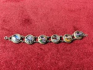 Menalaus Blue Morpho Butterfly Wing Hand Painted Beach Scenery Circle Bracelet - Picture 1 of 15