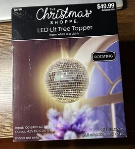 The Christmas Shoppe LED LIT TREE TOPPER Spinning Mirrored Disco Ball NEW w Box - Picture 1 of 5