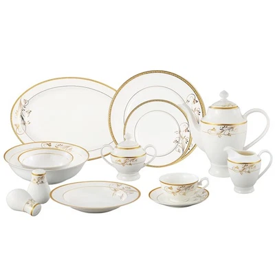 Juego de Vajilla La Luna Bone China 57 Piezas Oro 24K Diseño Floral, Servicio para 8 Foto 1 de 4