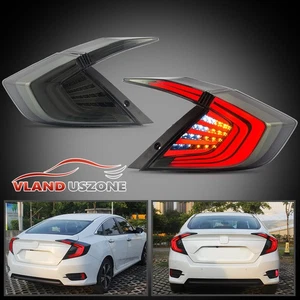 LED Tail Lights DRL w/Dynamic For 2016-2021 Honda Civic Sedan Smoke Brake Light - Picture 1 of 19