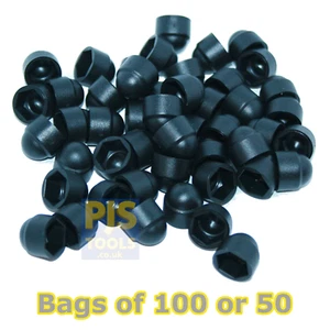 100 or 50 Black nut cap covers hexagon plastic nylon protection bolt cover caps - Picture 1 of 2