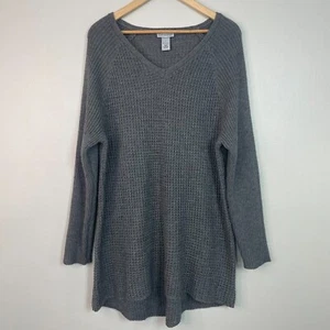 Catherines Sweater 1X Gray V-Neck Chunky Knit Long Sleeve Pullover Women's - Picture 1 of 11