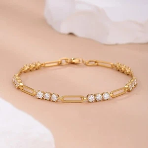 3mm Real D Moissanite Tennis Bracelet Chain 925 Sterling Silver 18K Gold Plated - Picture 1 of 20