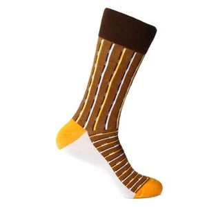 Steven Land Two Tone Stripes Pattern Brown Multi Cotton Nylon Spandex Socks - Picture 1 of 2