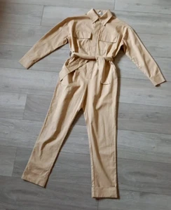 In The Style Sand Beige Jumpsuit Collared Buttons Tie Waist Pockets Utility UK10 - Picture 1 of 24