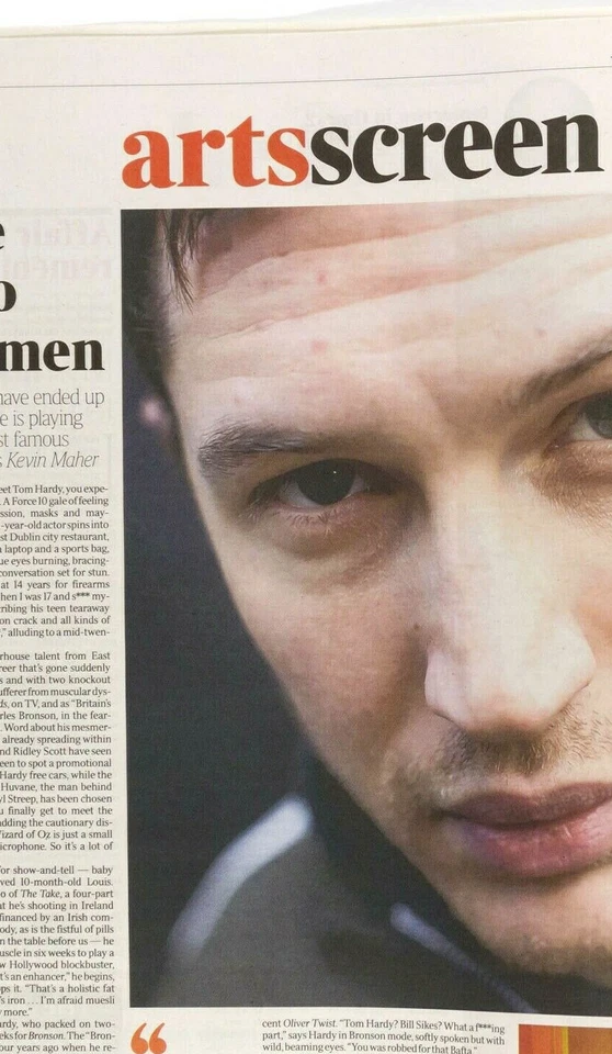 Tom Hardy RARE INTERVIEW 1day only NEWSPAPER MAGAZINE UK MINER'S STRIKE 25 YEARS - Image 1 of 2