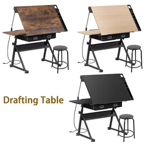 Adjustable Drafting Table and Stool Set with Outlet and Storage Drawers 3 Colors - Picture 1 of 26