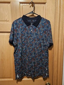 Rodd Gunn Polo Shirt Mens Large Navy Blue Leaf Short Sleeve Sports Fit Cotton - Picture 1 of 3