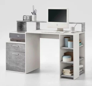 Schreibtisch Beton Optik weiß B/H/T: ca. 139x92x54 cm - Bild 1 von 9