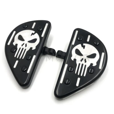 Placa de assoalho esticada Skull preta passageiro traseiro para Harley 1986-2015 - Imagem 1 de 4
