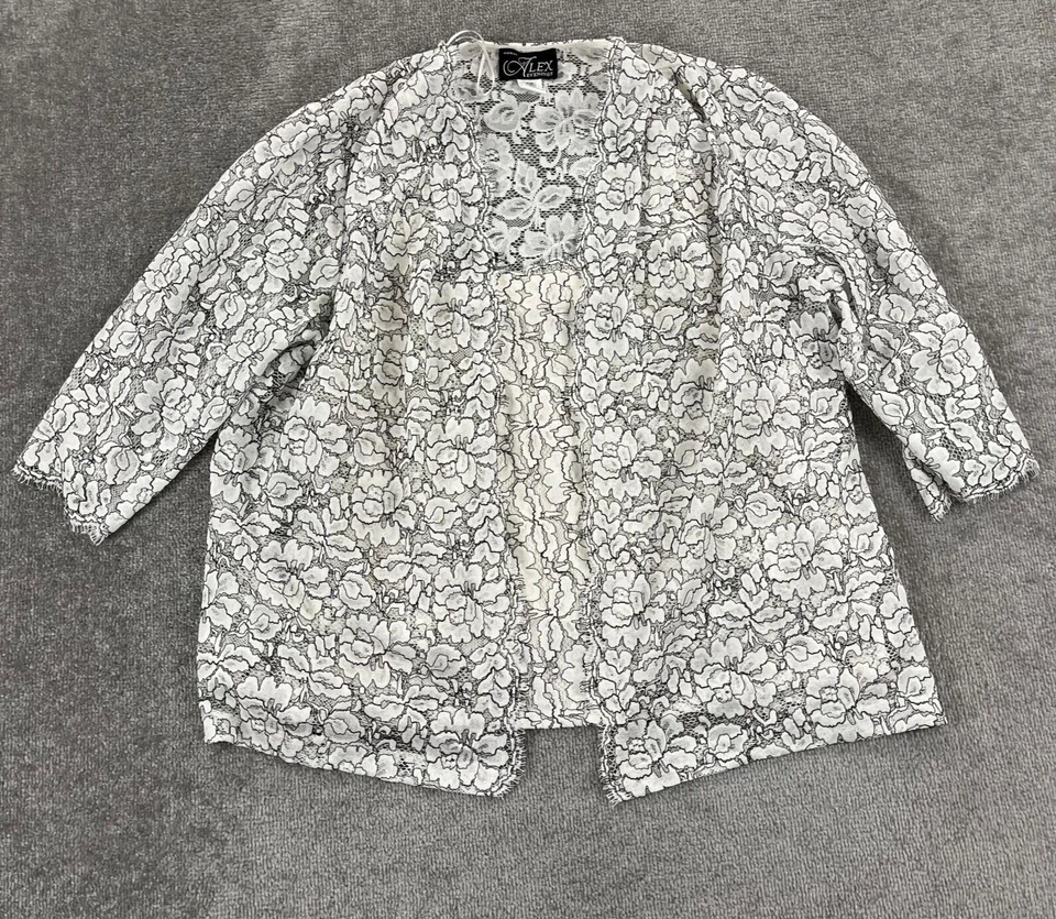 ALEX EVENINGS Mujer Talla 3X 2 Piezas Conjunto Negro Blanco Floral Chaqueta Tanque Malla Foto 1 de 4