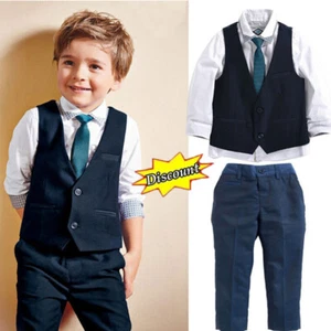 Baby Boys Kids Gentleman Formal Outfits Wedding Party Tuxedo Waistcoat Suit - Picture 1 of 9