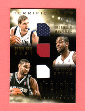 DWYANE WADE TIM DUNCAN NOWITZKI 2013-14 PANINI INTRIGUE TRIOS JERSEY # / 199 HOF