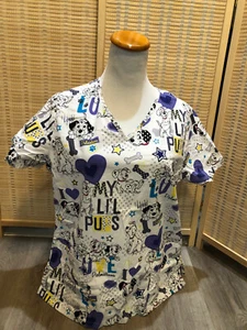 Scrubs Scrub Top Cartoon Disney 101 Dalmations "my Li'l Pups" Vet Dogs Medium M - Picture 1 of 8