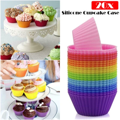 20x Round Cup Cake Silicone Baking Mould Cupcake Case DIY Bake Mold Muffin - image 1 of 4