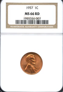 NGC - Wheat Cent - 1c - 1957 - MS-66-RD - Picture 1 of 2