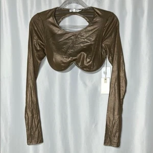 NWT Good American Crop Top Size 2 (M) Mocha Foil Underwire Long Sleeve Medium - Picture 1 of 7